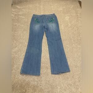 y2k grunge streetwear 2000s festival boot jeans 12 dark wash embroidered floral